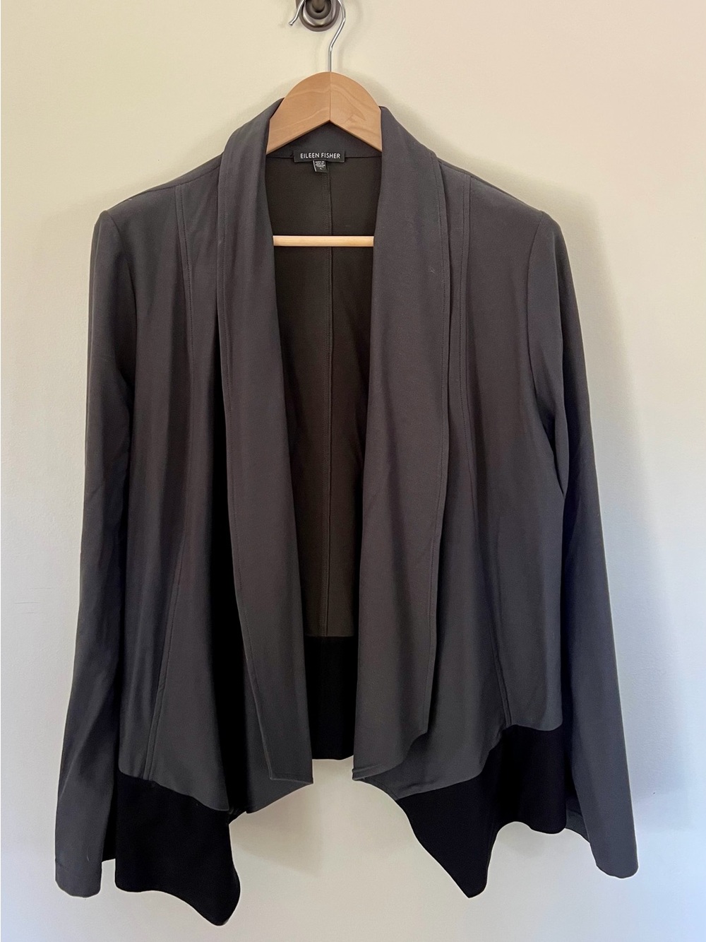 Eileen Fisher Charcoal Gray Open-Front Draped Blazer
